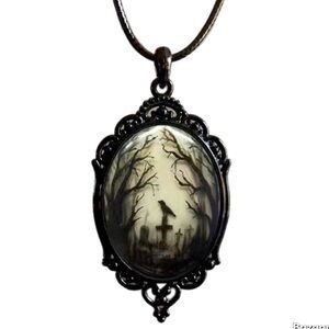 Gothic Crow Forest Pendant Necklace Rope Necklace